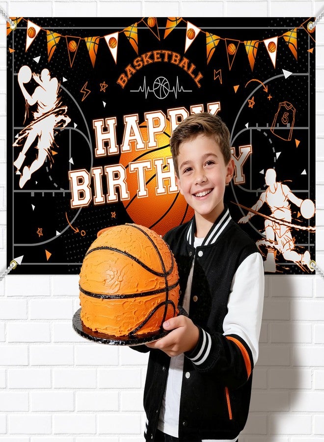 Mocsicka Basketball Birthday Backdrop Banner Game Time Basketball Themed Happy Birthday Decorations for Boys Men Party Supplies 70.8 x 43.3 Inch - Image 3